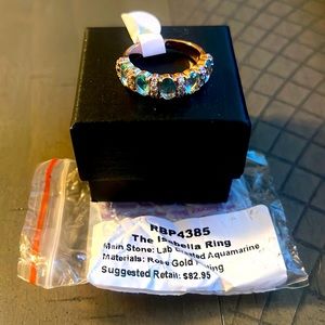 NWT Bomb Party Size 7 The Isabella Ring - Aquamarine/Rose Gold Plating
